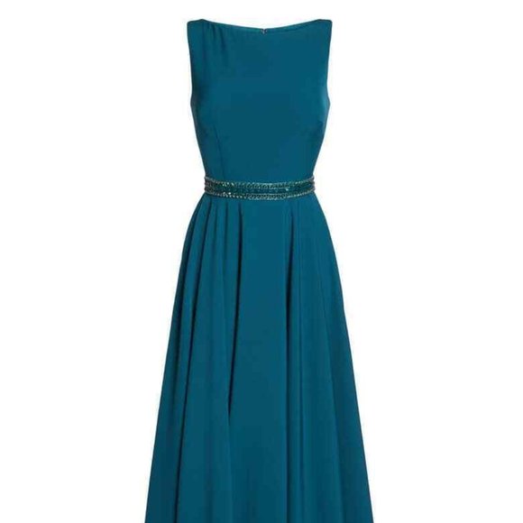 MAC DUGGAL BEADED WAIST TEAL BALL-GOWN sz 20 - Picture 9 of 10